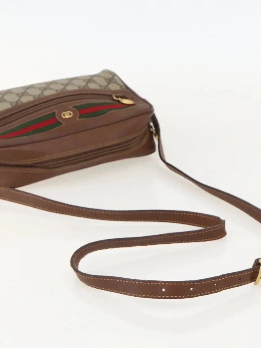 GUCCI GG Supreme Web Sherry Line Bag PVC Beige Gold 001 56 6655 Auth YKZ1519